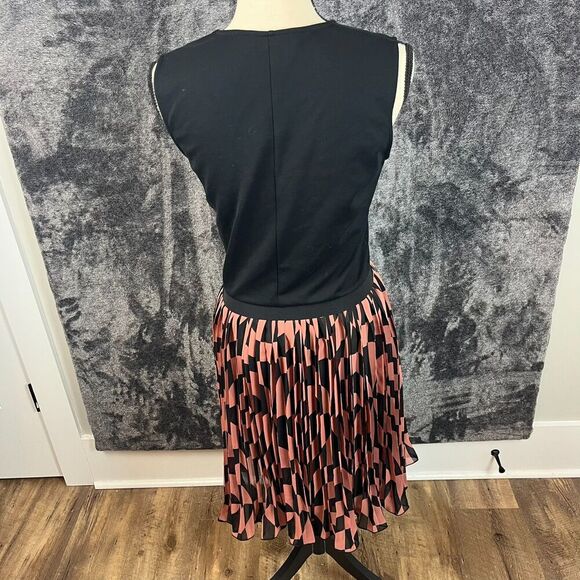 'S Max Mara Checkered Chiffon Sleeveless V-Neck Midi Dress Black Lined Sz S - Picture 7 of 12